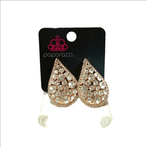 Paparazzi vintage large clear rhinestones teardrop gold plated post earrings NWT